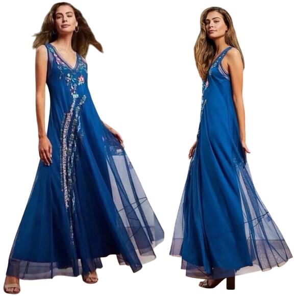 JOHNNY WAS  Maxi Dress Mazzy Embroidered Boho Whimsical Sleeveless XS $318 - Picture 1 of 14